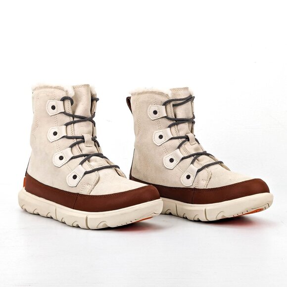 Sorel Women Explorer II Joan Next Ivory Brown Suede Lace-up Boots sz 11 - Picture 1 of 7